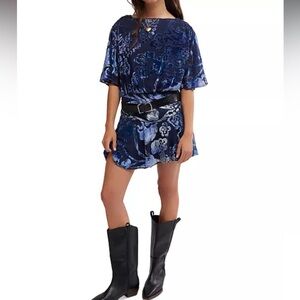 Free People Manuka Burnout Mini Dress Navy Blue Small